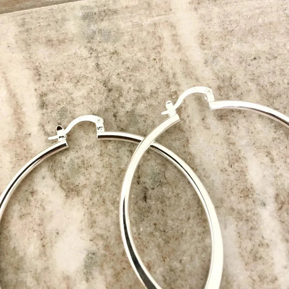 925 Sterling Silver Hoop Earrings Large Silver Hoops Modern Earrings - Picture 4 of 4